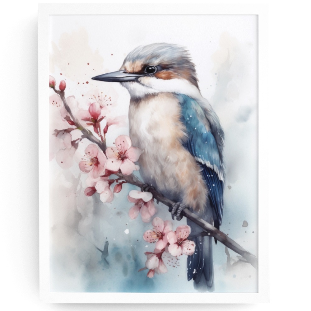Watercolor Kookaburra Bird Portrait Wall Art Illustration Print Unframed